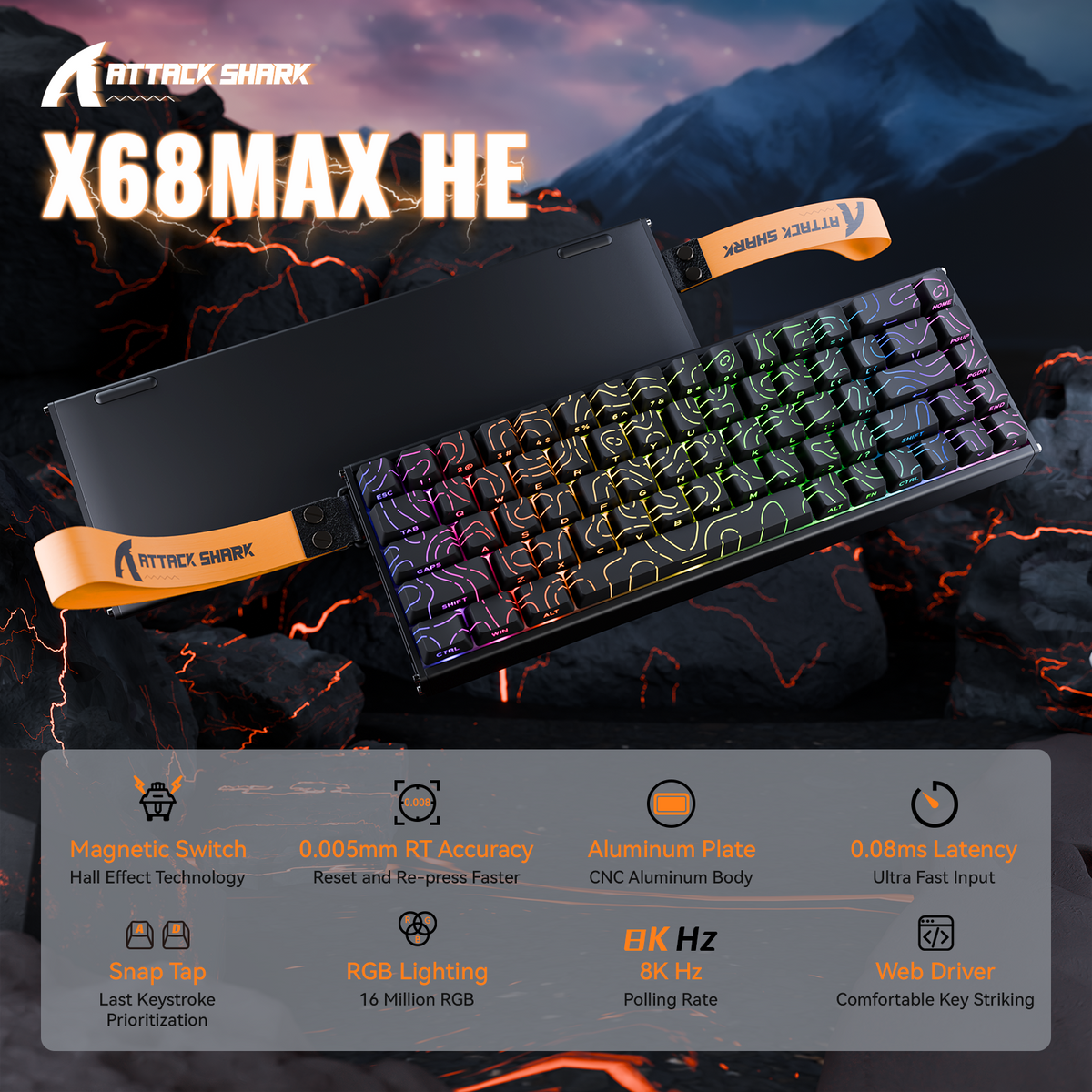 ATTACK SHARK X68MAX HE Rapid Trigger Aluminum Keyboard Magnetic Switch