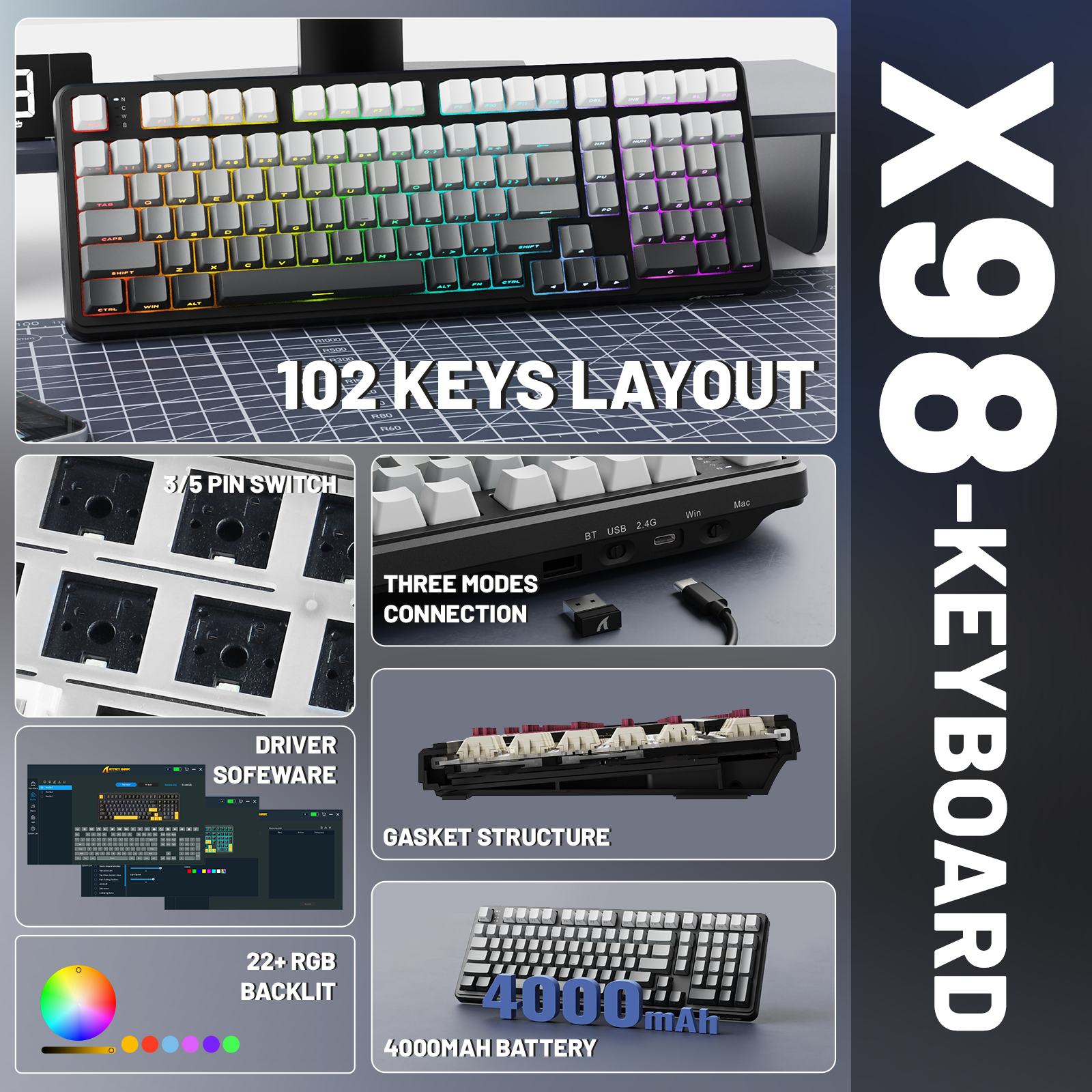 ATTACK SHARK X98 Full-size Wireless Mechanical Keyboard