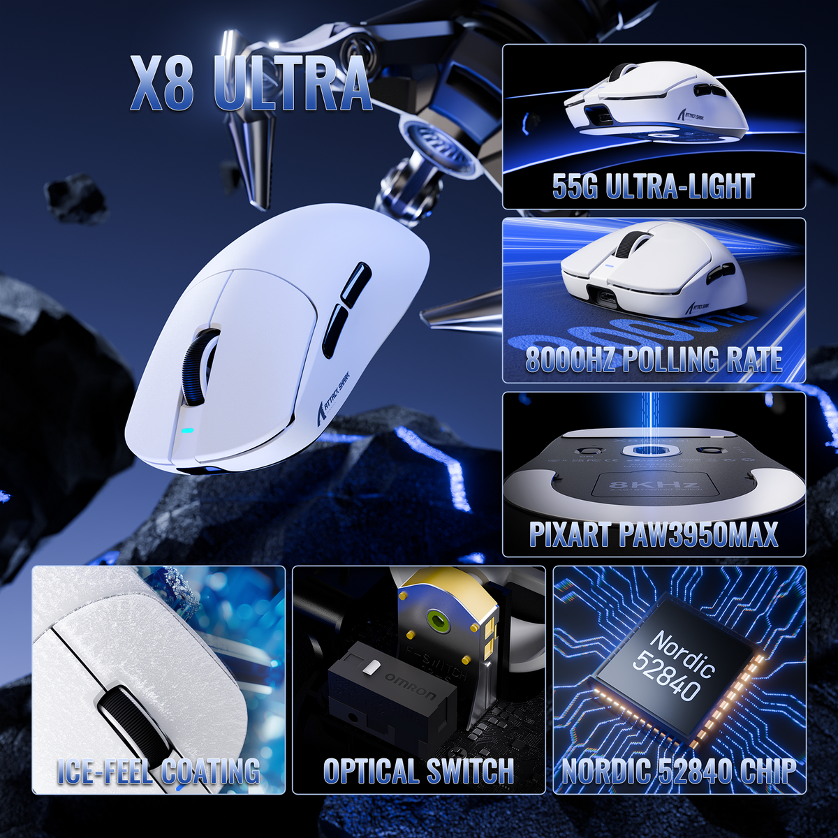 ATTACK SHARK X8 Series Tri-mode  Lightweight Wireless Gaming Mouse