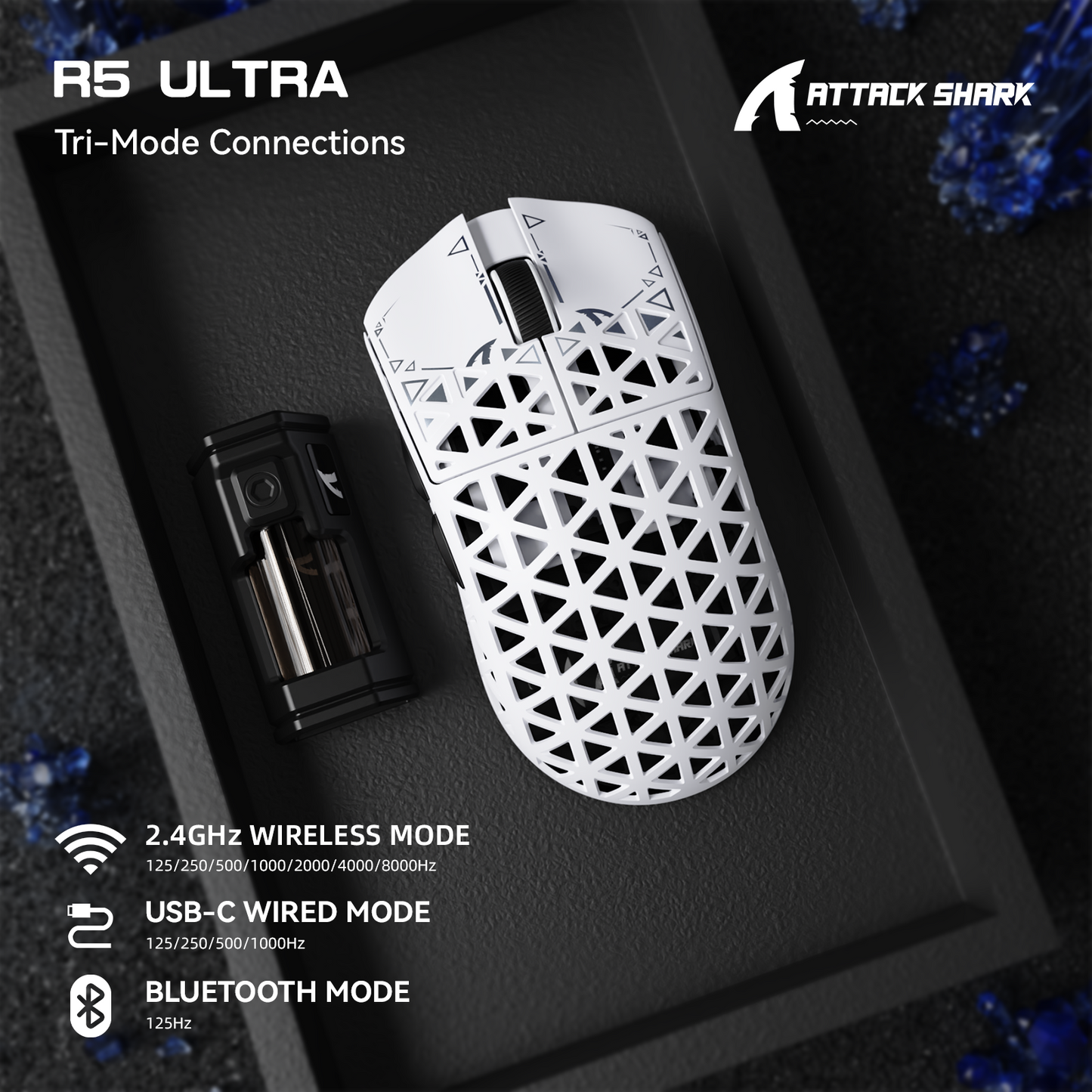 ATTACK SHARK R5 ULTRA Carbon Fiber Wireless 8K PAW3950MAX Gaming Mouse