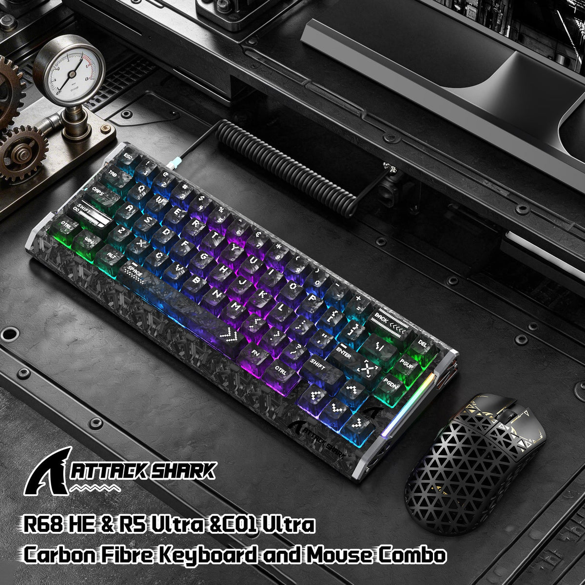 ATTACK SHARK R68 HE & R5 ULTRA Carbon Fiber Gaming Bundle With C01 ULTRA Coiled Cable