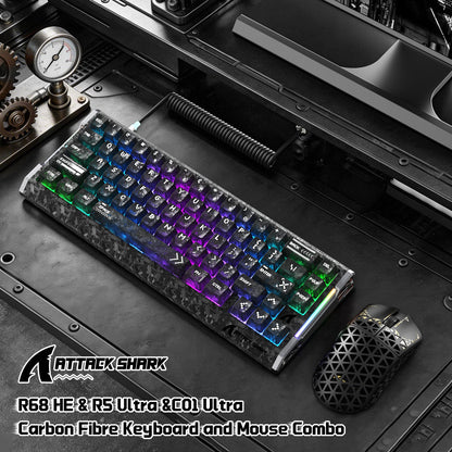 ATTACK SHARK R68 HE & R5 ULTRA Carbon Fiber Gaming Bundle With C01 ULTRA Coiled Cable