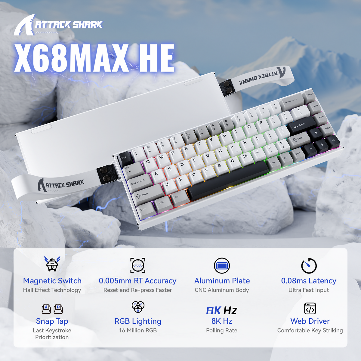 ATTACK SHARK X68MAX HE Rapid Trigger Aluminum Keyboard Magnetic Switch