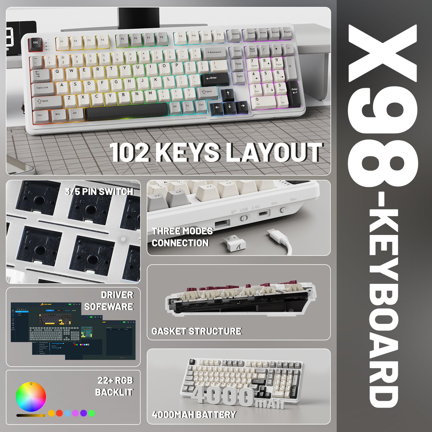 ATTACK SHARK X98 Full-size Wireless Mechanical Keyboard
