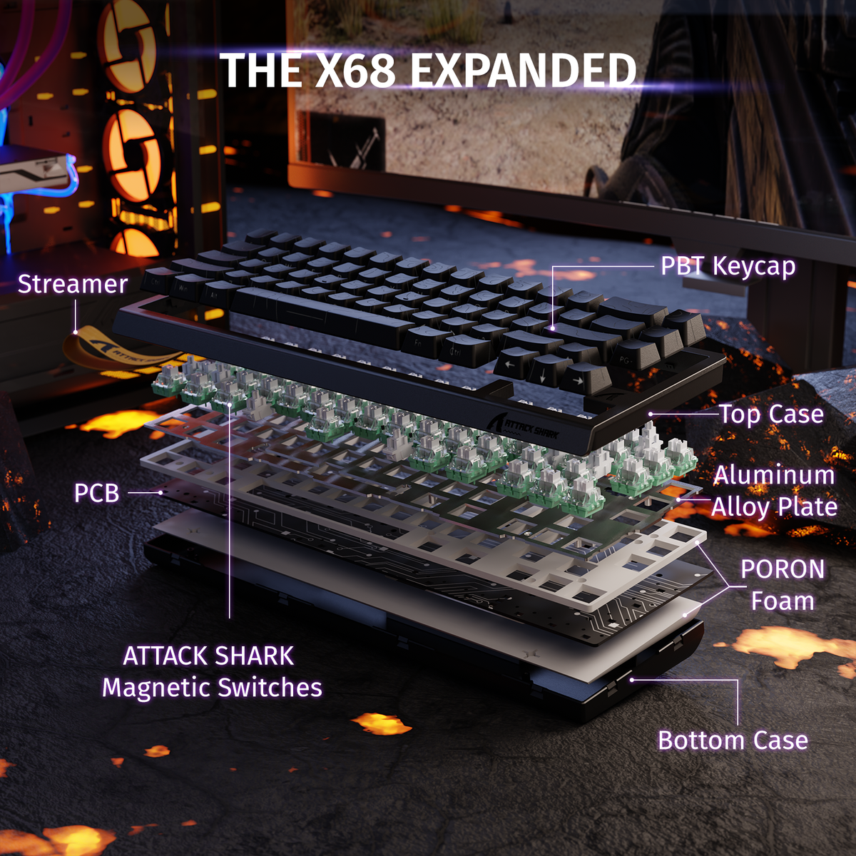 ATTACK SHARK X68 HE Rapid Trigger Keyboard Magnetic Switch