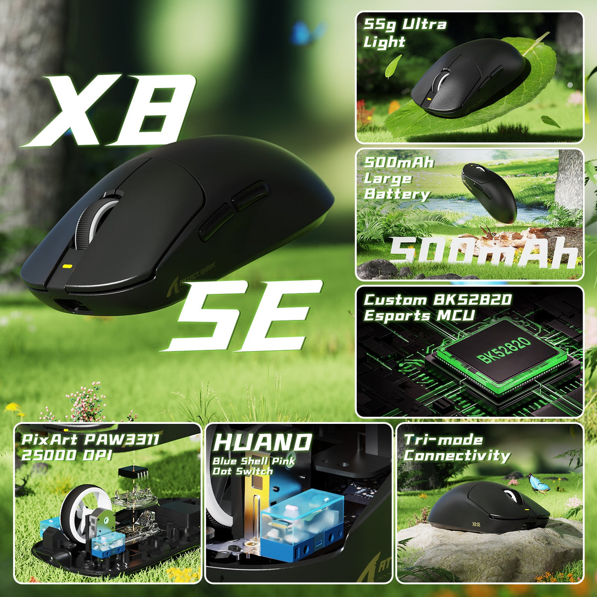 ATTACK SHARK X8 Series Tri-mode  Lightweight Wireless Gaming Mouse