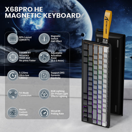 ATTACK SHARK X68PRO HE Wireless Rapid Trigger Keyboard With Coiled Cable