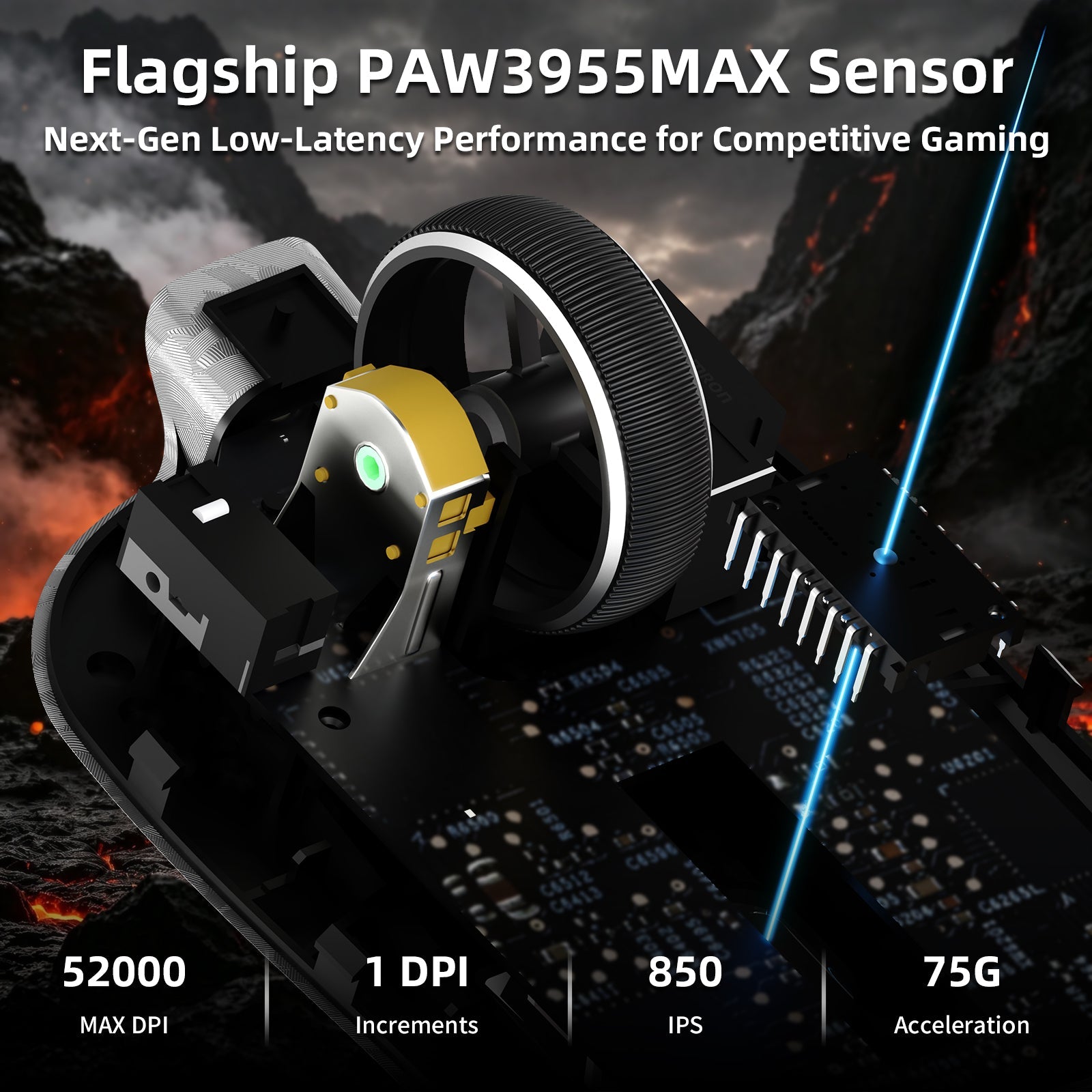 ATTACK SHARK RS3 ULTRA Carbon Fiber Wireless PAW3955MAX Gaming Mouse with C06 Ultra LED Cable