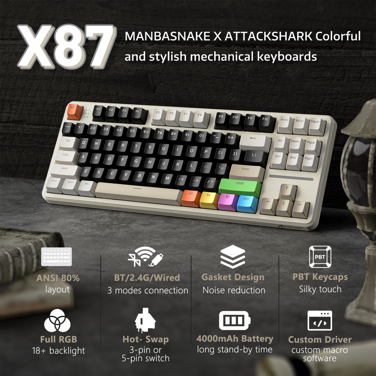 ATTACK SHARK X87 Tri-mode Gasket Mechanical Keyboard