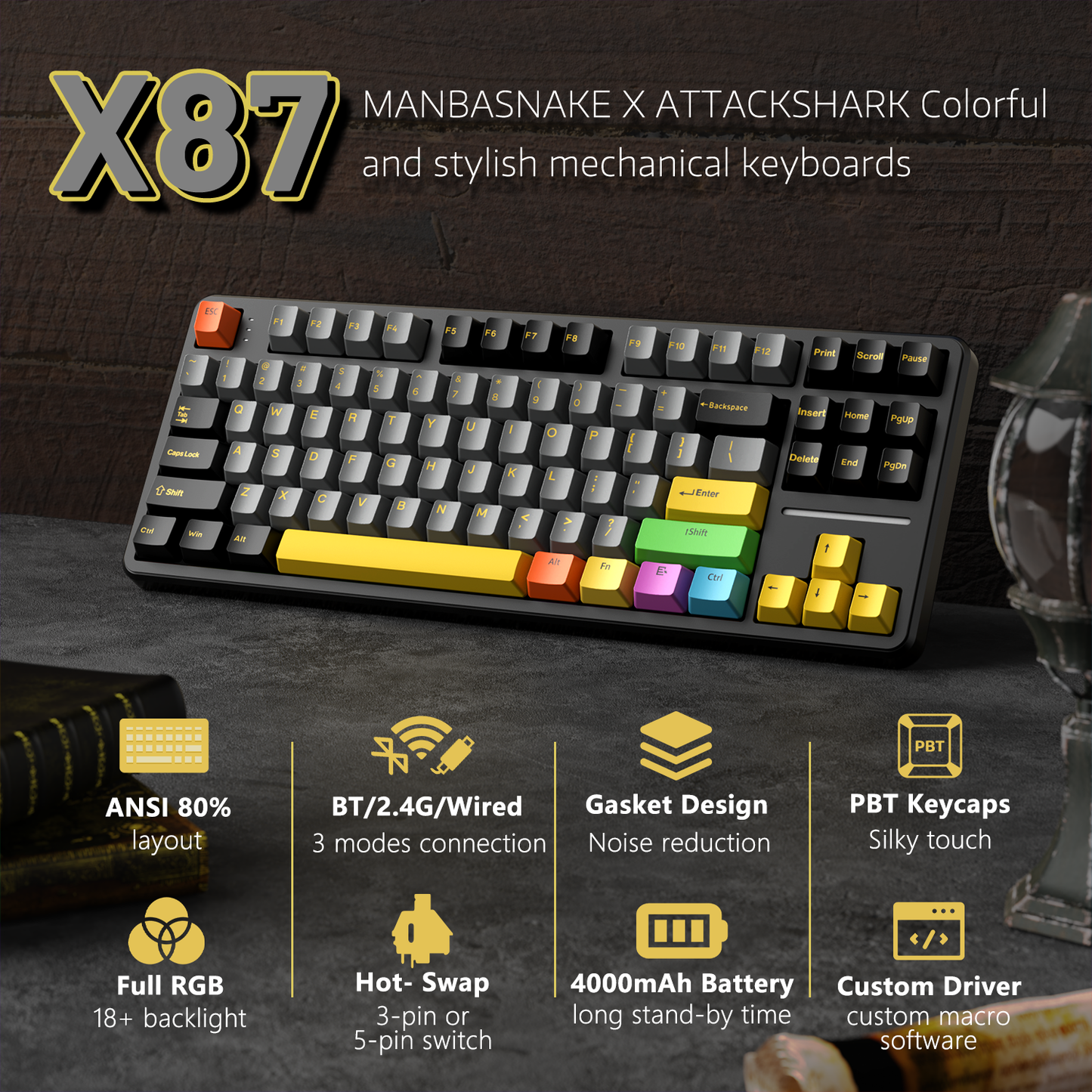 ATTACK SHARK X87 Tri-mode Gasket Mechanical Keyboard