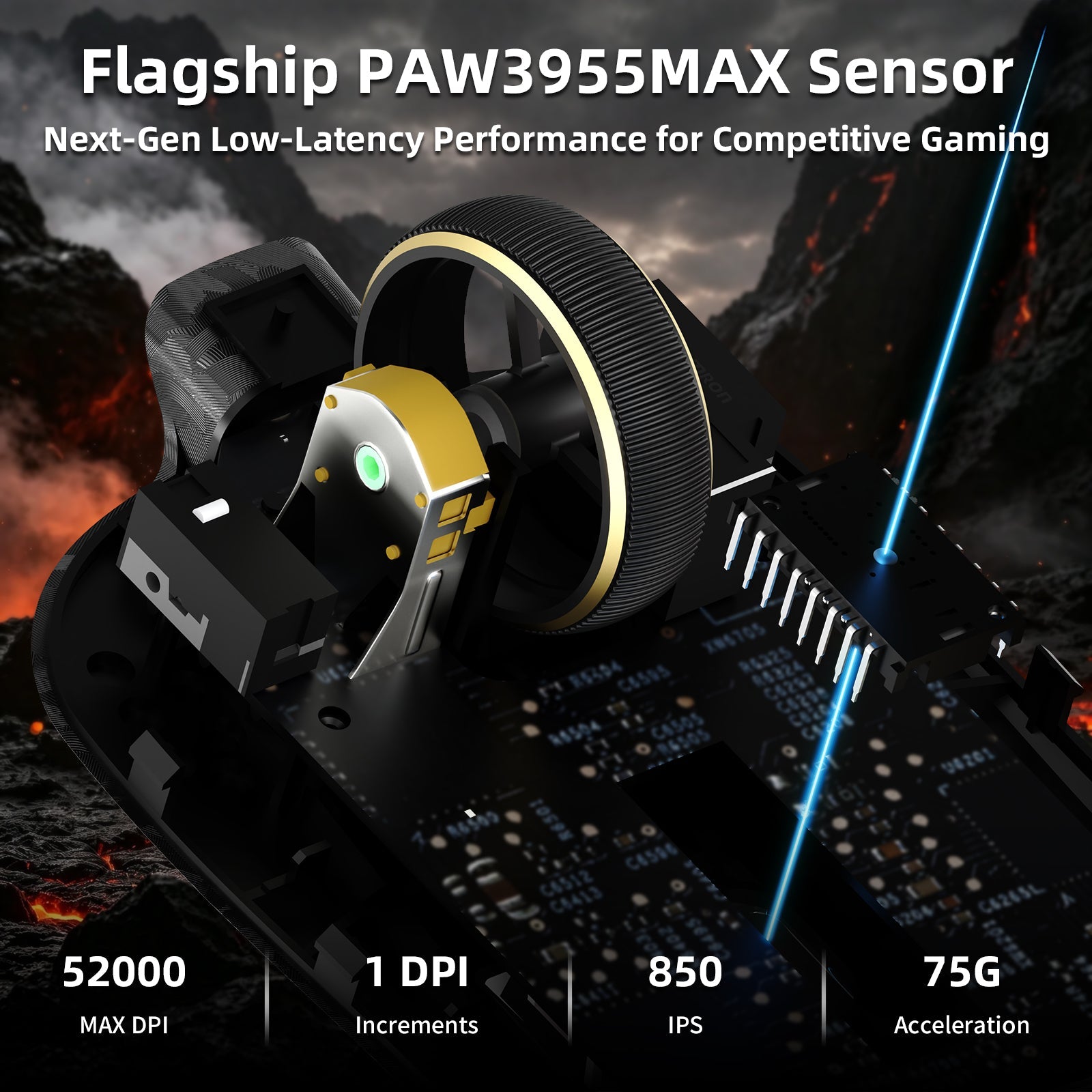 ATTACK SHARK RS3 ULTRA Carbon Fiber Wireless PAW3955MAX Gaming Mouse with C06 Ultra LED Cable