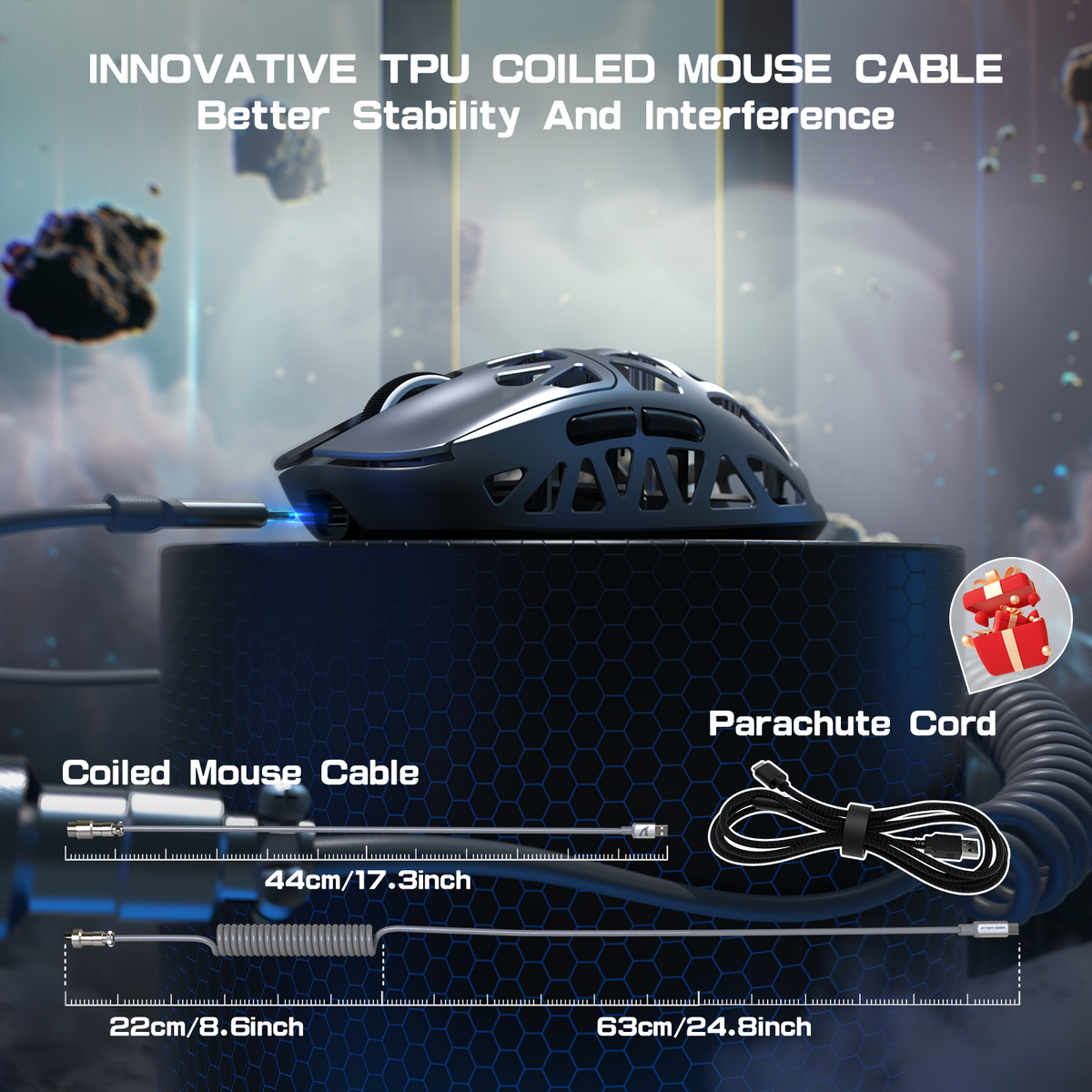 ATTACK SHARK R2 Magnesium Alloy PAW3950 Gaming Mouse 8K with Mouse Coiled Cable (Not Include the Charging Dock)