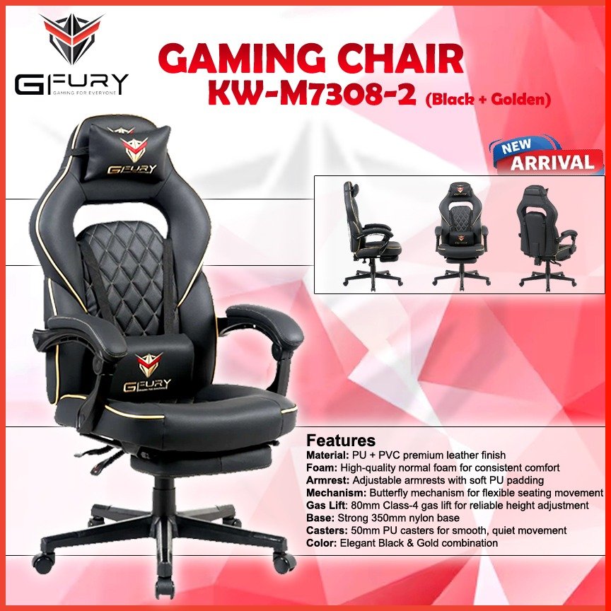 GFury Gaming Chair KW-M7308-2 (Black + Golden)