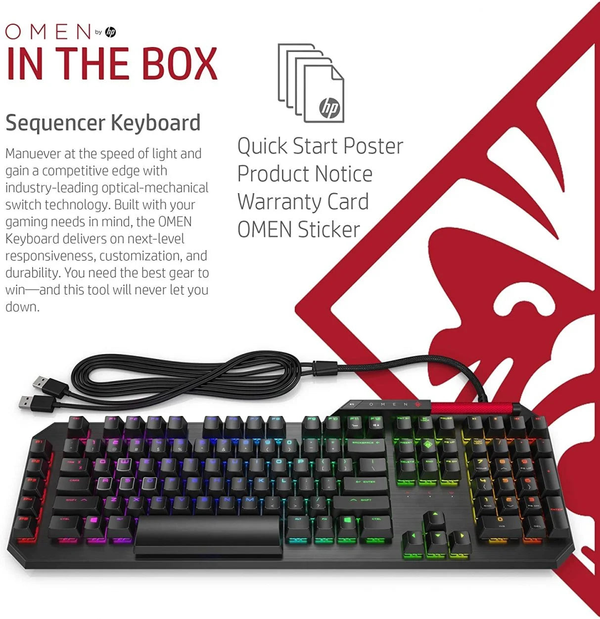 Omen by HP Sequencer RGB Mechanical Optical Gaming Keyboard 10X Faster Blue Switch Volume Roller Bar Anti Ghosting