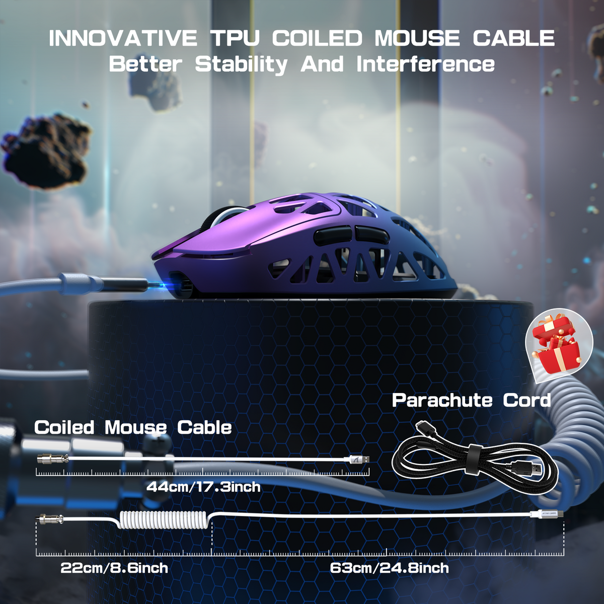 ATTACK SHARK R2 Magnesium Alloy PAW3950 Gaming Mouse 8K with Mouse Coiled Cable (Not Include the Charging Dock)