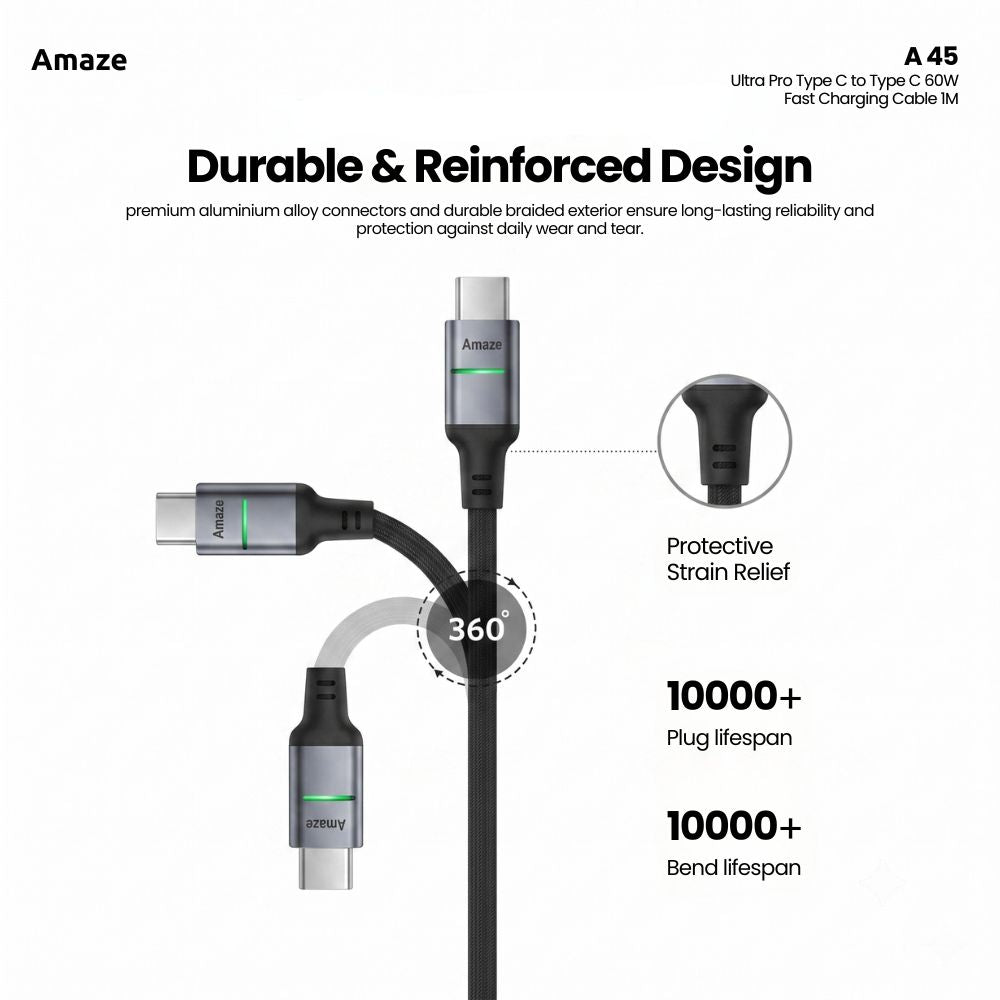 Ultra Pro Type C to Type C 60W Fast Charging Cable 1M – A45