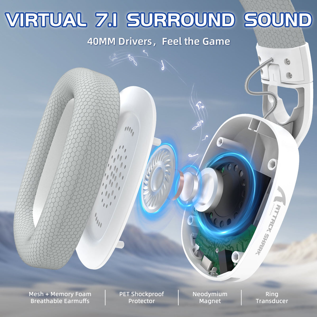 ATTACK SHARK L90 Foldable RGB Ultra-Light Tri-Mode Gaming Headset