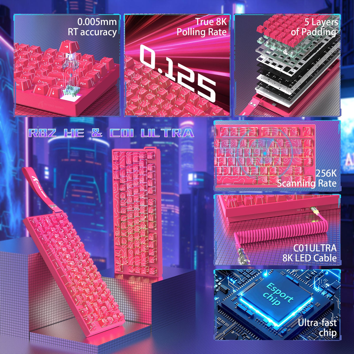 ATTACK SHARK R82 HE Wired 75% Gaming Keyboard  with C01ULTRA LED Cable