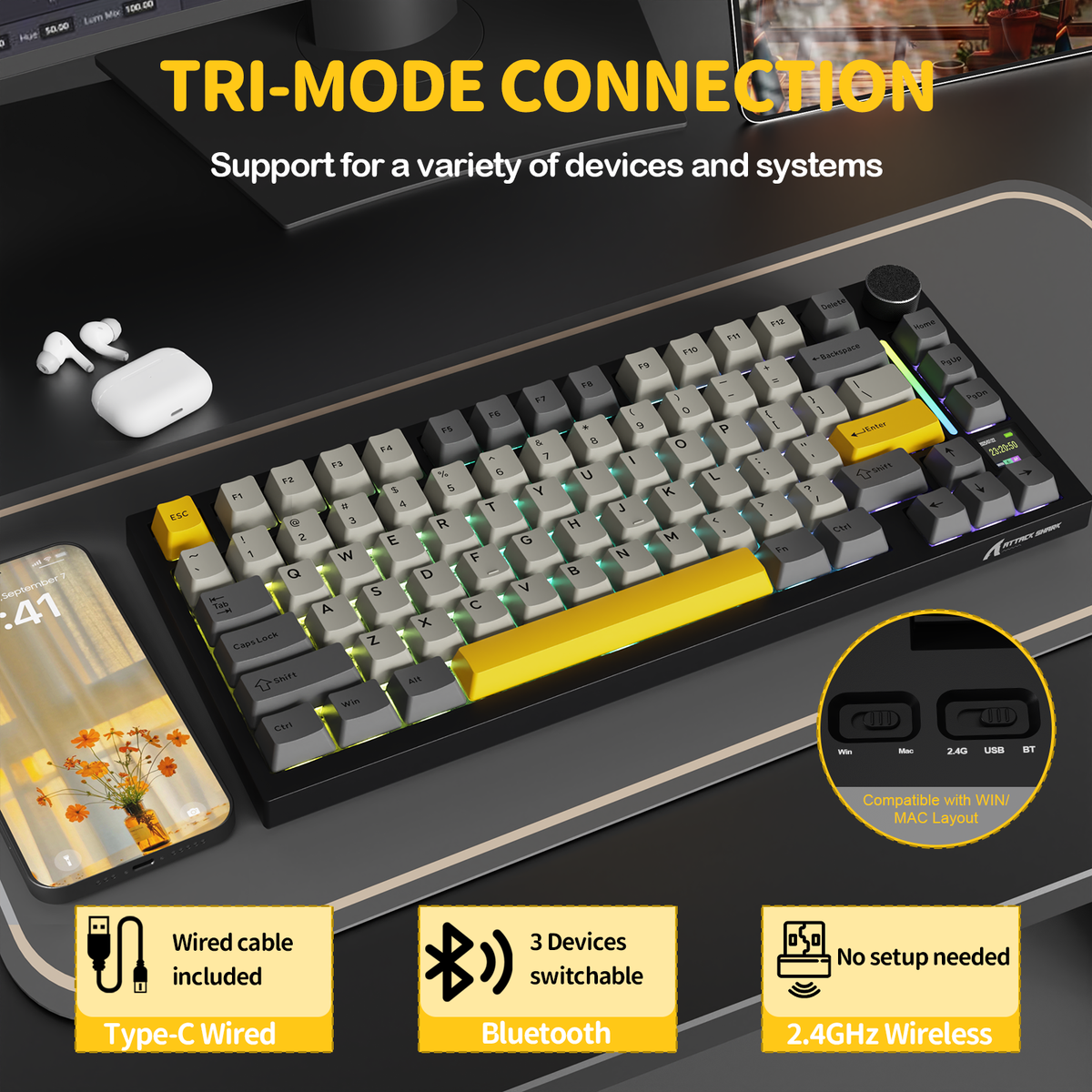 ATTACK SHARK X820Ultra Tri-mode Gasket Mechanical Keyboard