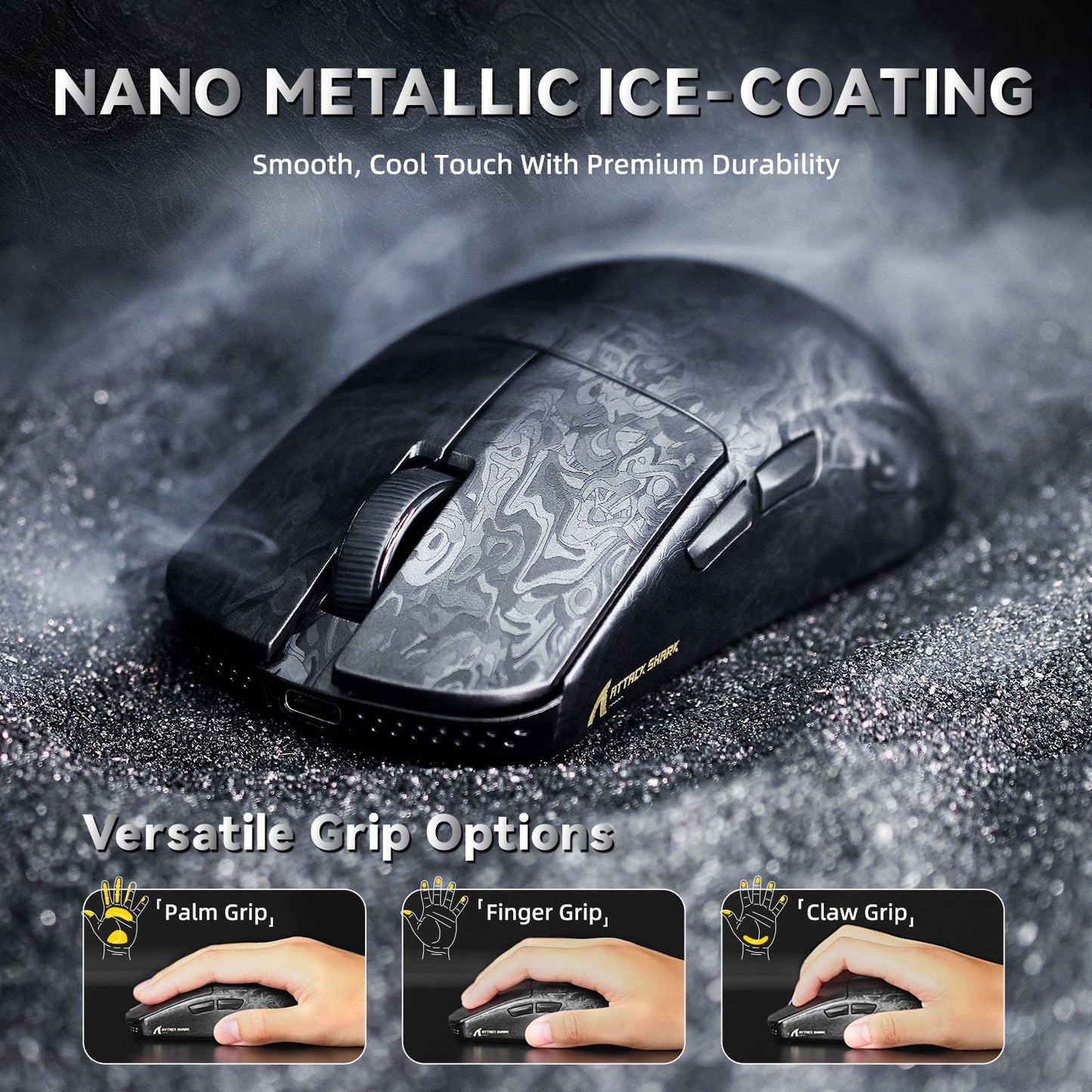 ATTACK SHARK R11 ULTRA Carbon Fiber Wireless 8K PAW3950MAX Gaming Mouse with C06 Ultra LED Cable