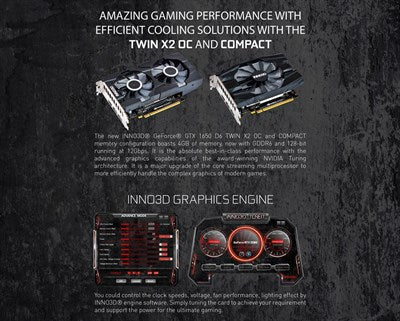 Inno3D Geforce GTX 1650 TWIN X2 OC 4GB GDDR6 Video Graphics Card