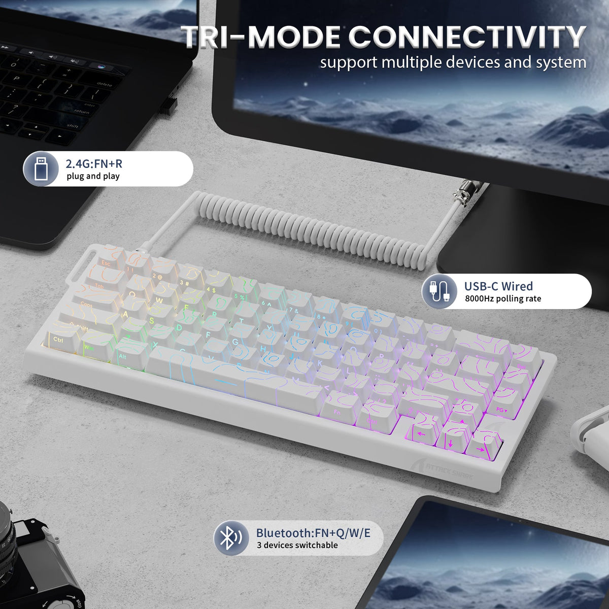ATTACK SHARK X68PRO HE Wireless Rapid Trigger Keyboard With Coiled Cable