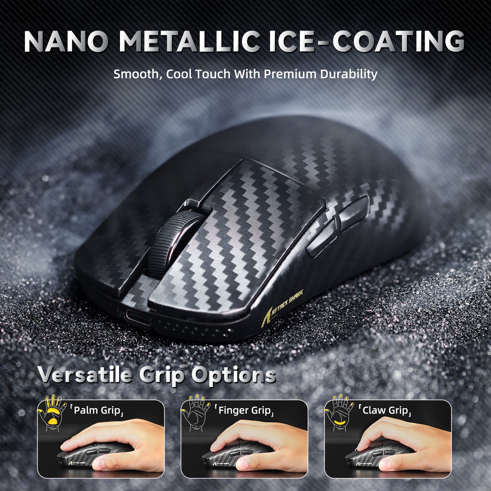 ATTACK SHARK R11 ULTRA Carbon Fiber Wireless 8K PAW3950MAX Gaming Mouse with C06 Ultra LED Cable