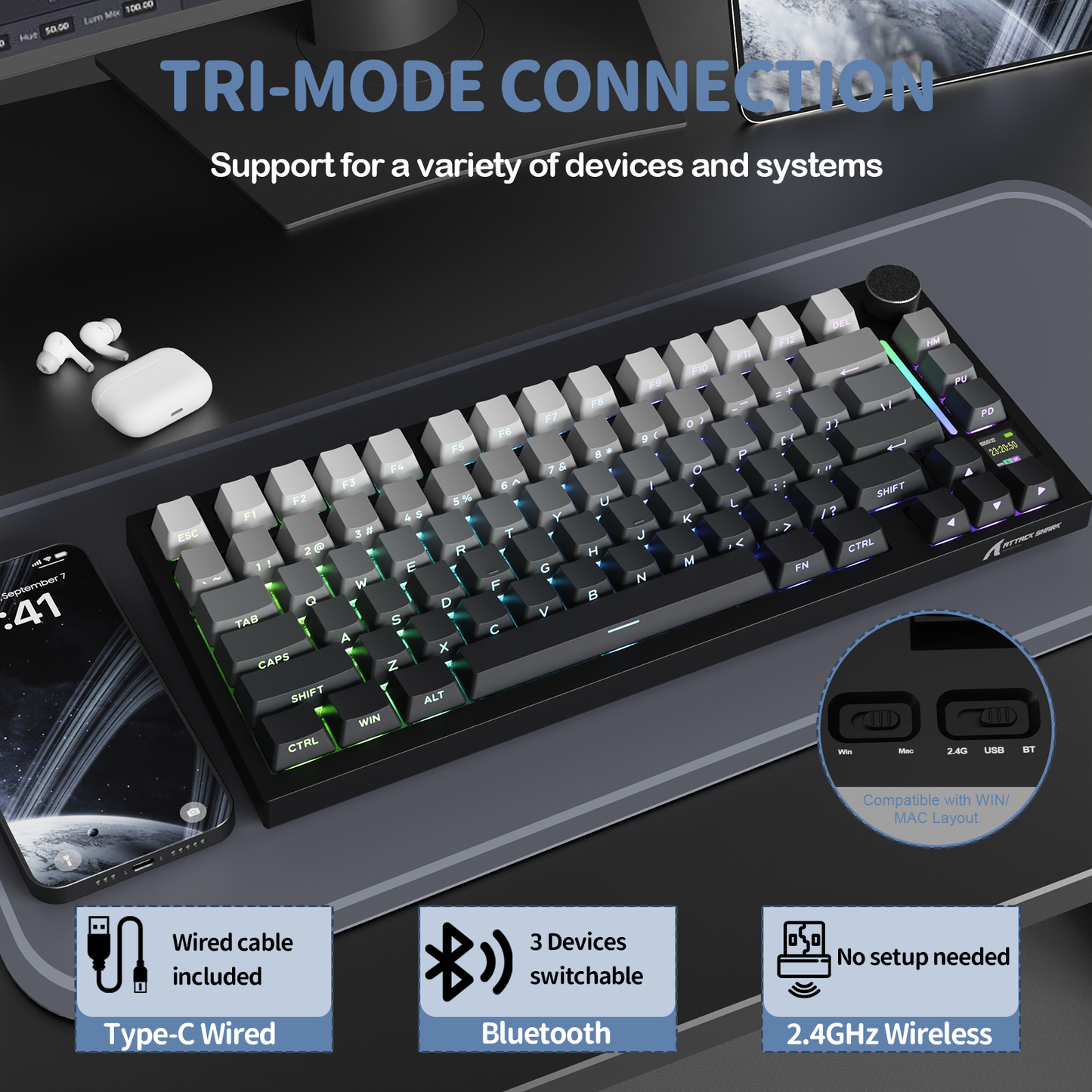 ATTACK SHARK X820Ultra Tri-mode Gasket Mechanical Keyboard