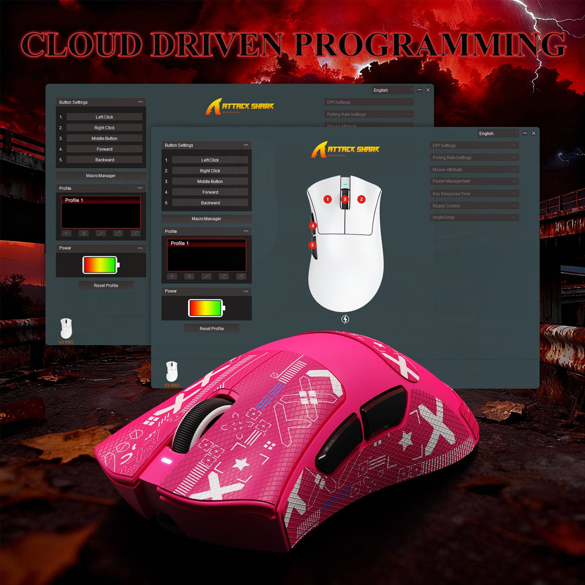 ATTACK SHARK V3PRO Ultra-Light Tri-Mode Gaming Mouse with Charging Dock
