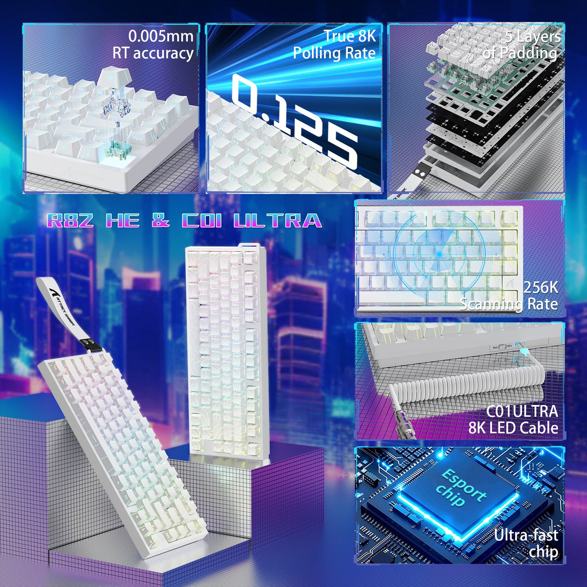 ATTACK SHARK R82 HE Wired 75% Gaming Keyboard  with C01ULTRA LED Cable