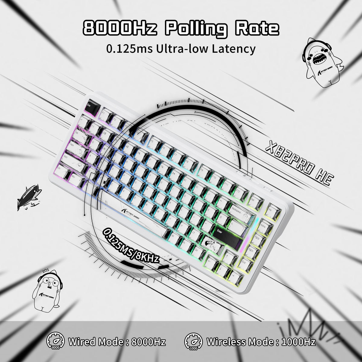 ATTACK SHARK X82PRO HE Wireless Rapid Trigger Gaming Keyboard Magnetic Switch
