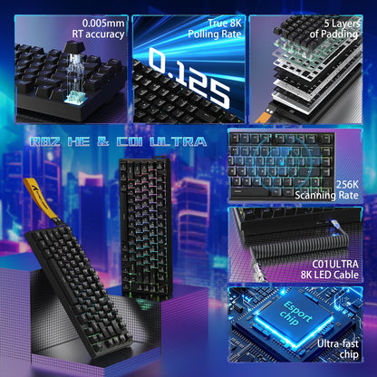 ATTACK SHARK R82 HE Wired 75% Gaming Keyboard  with C01ULTRA LED Cable