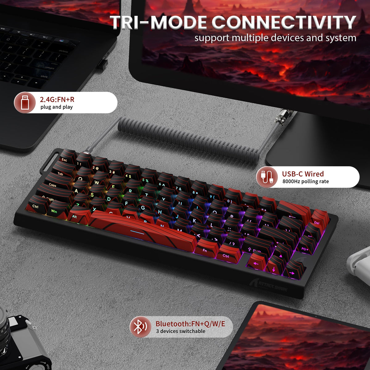 ATTACK SHARK X68PRO HE Wireless Rapid Trigger Keyboard With Coiled Cable