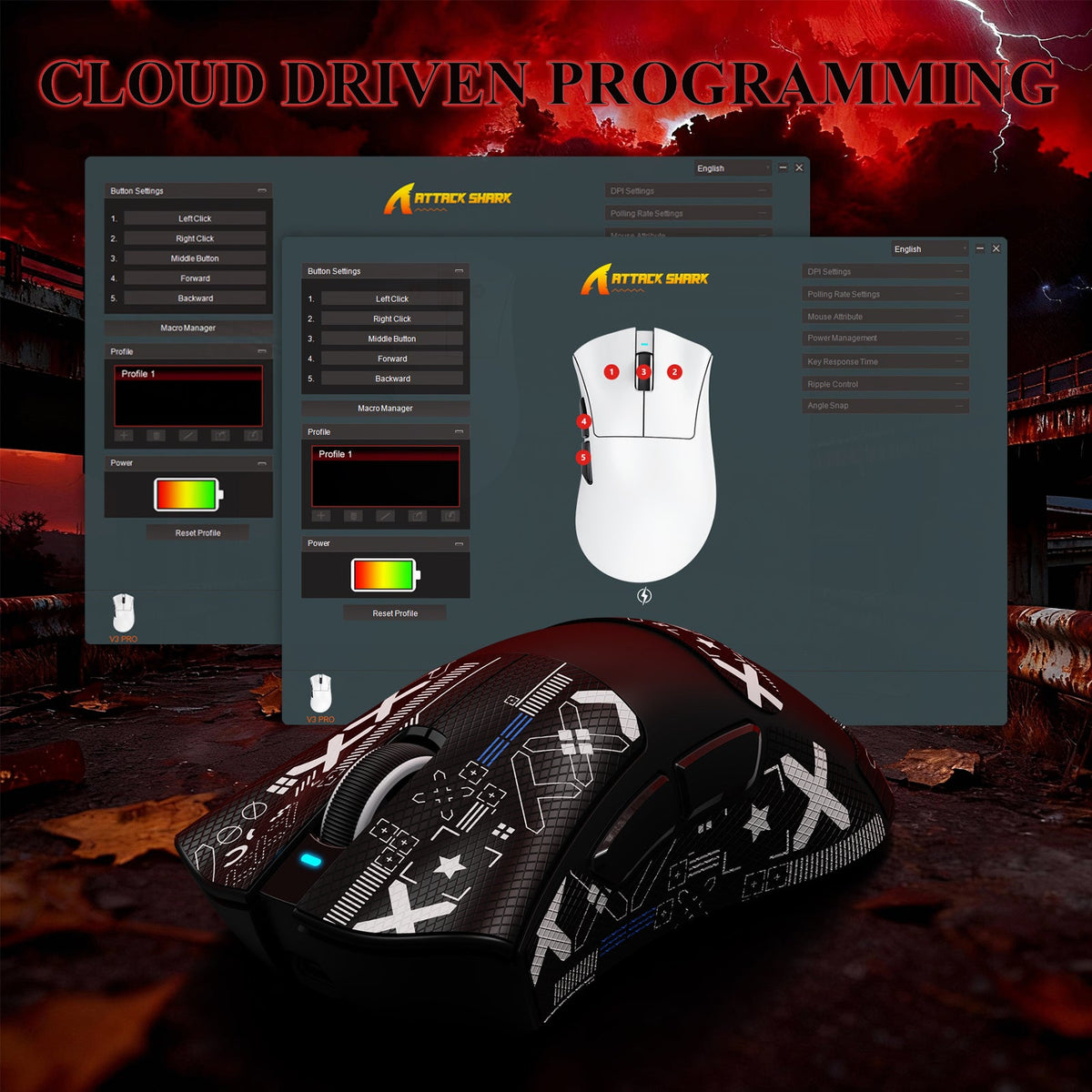 ATTACK SHARK V3PRO Ultra-Light Tri-Mode Gaming Mouse with Charging Dock