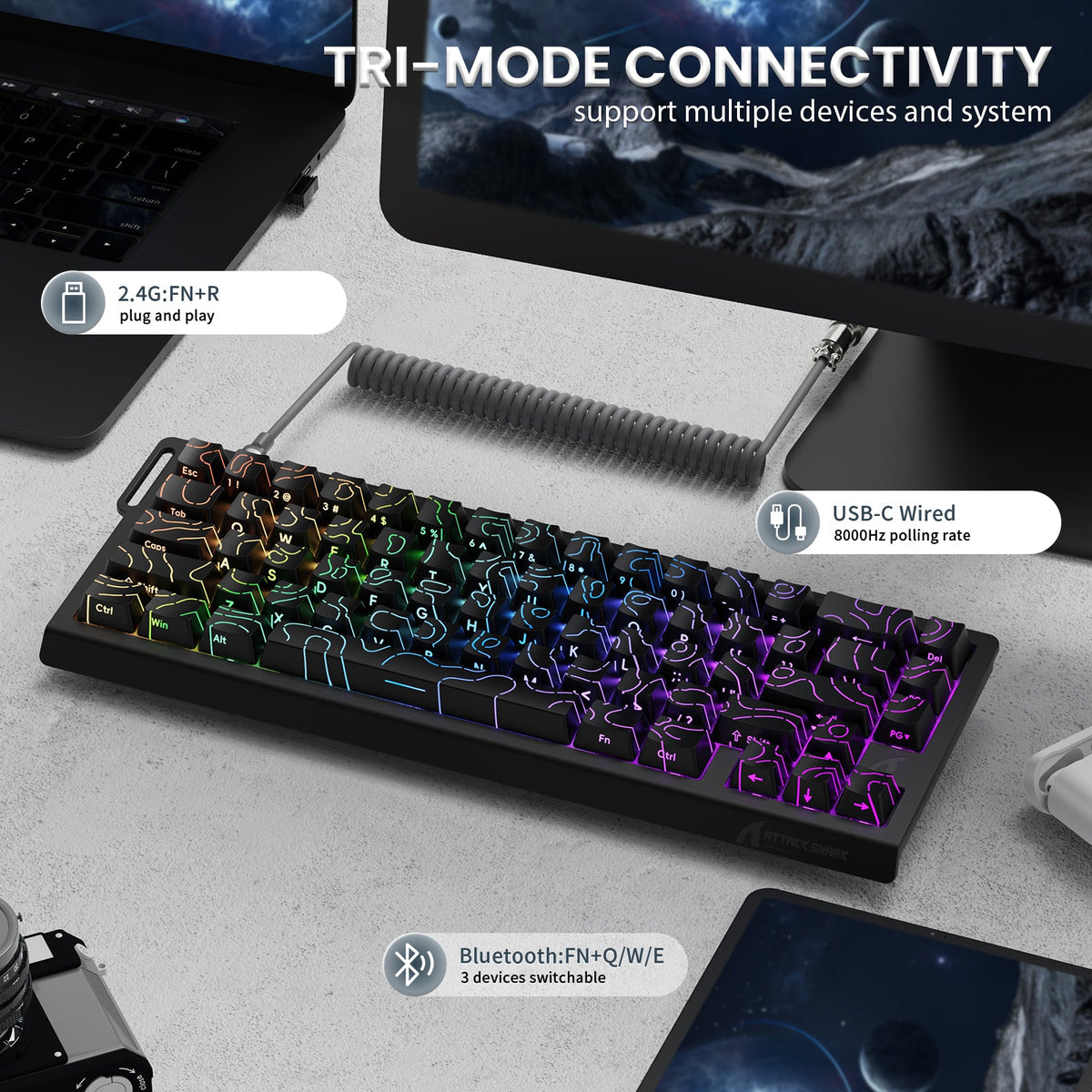 ATTACK SHARK X68PRO HE Wireless Rapid Trigger Keyboard With Coiled Cable