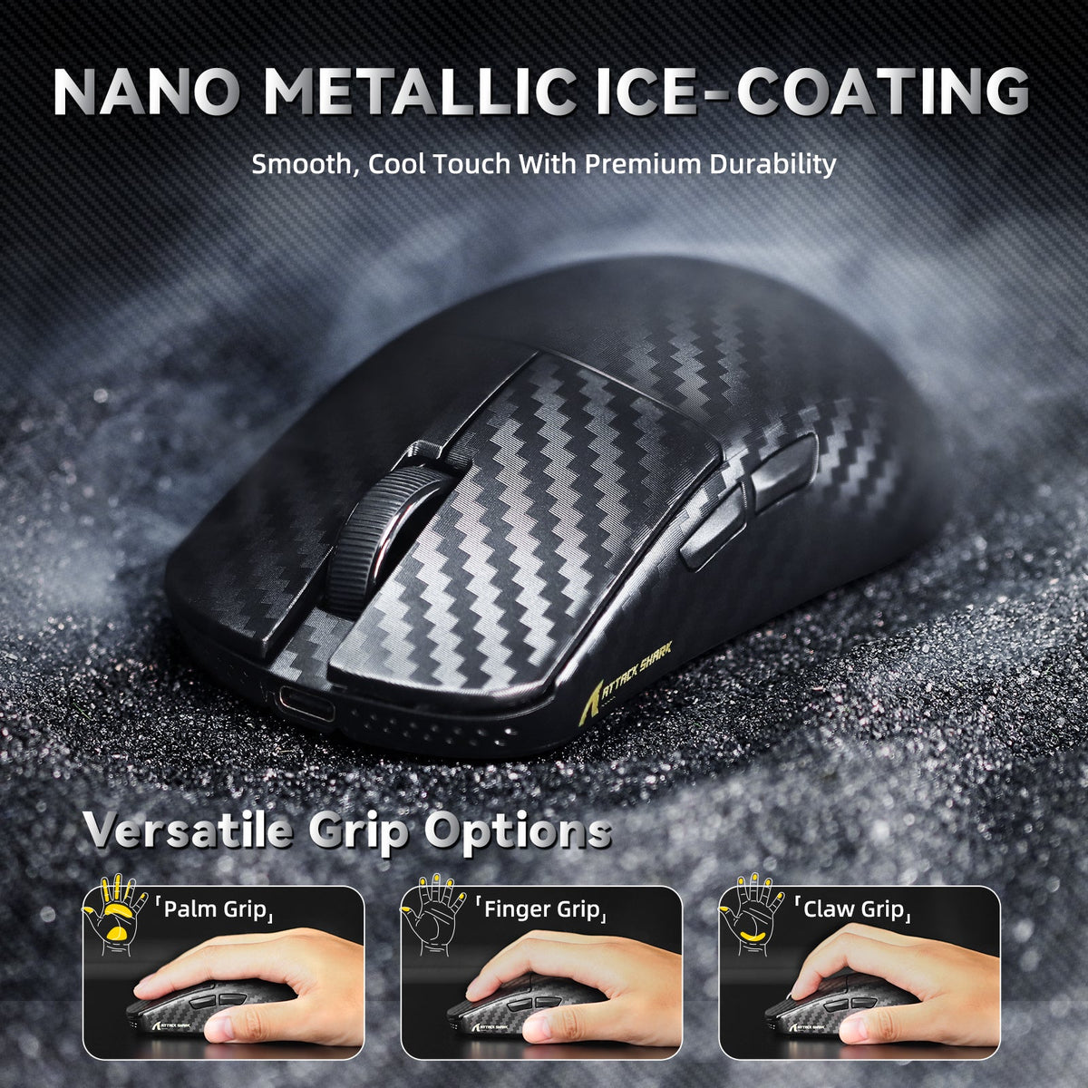 ATTACK SHARK R11 ULTRA Carbon Fiber Wireless 8K PAW3950MAX Gaming Mouse with C06 Ultra LED Cable