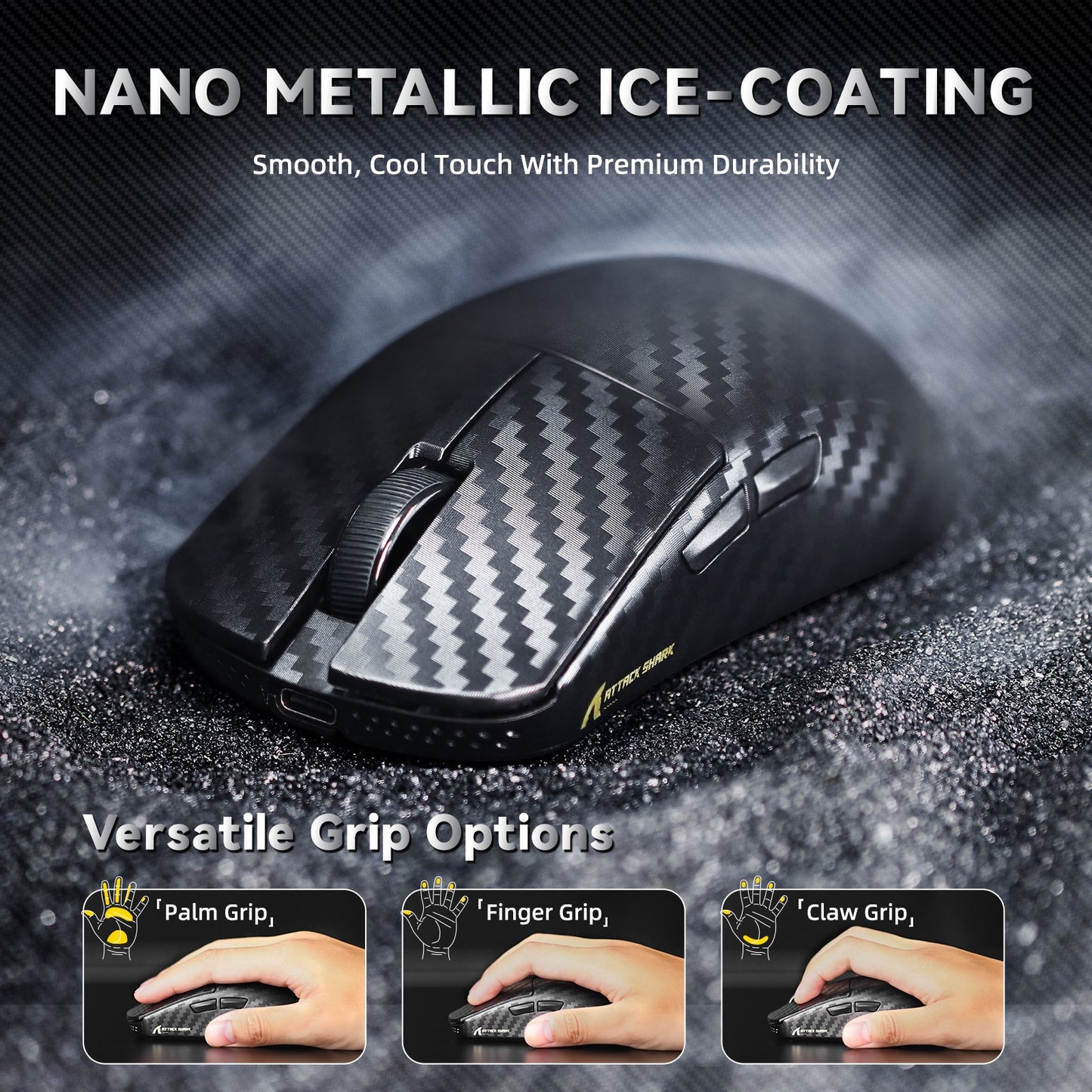 ATTACK SHARK R11 ULTRA Carbon Fiber Wireless 8K PAW3950MAX Gaming Mouse with C06 Ultra LED Cable
