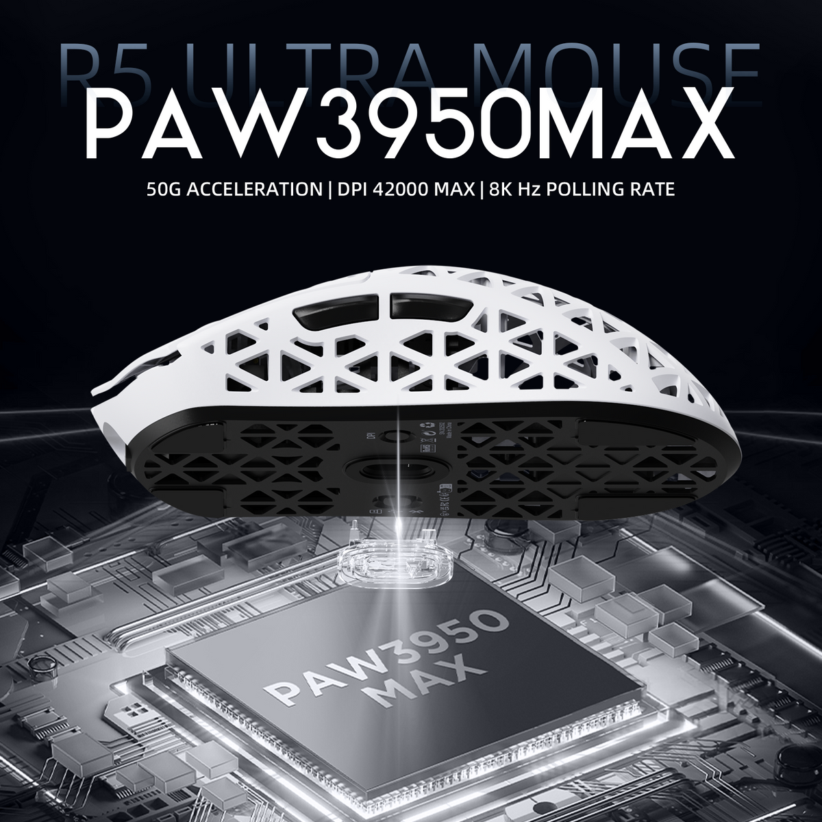ATTACK SHARK R5 ULTRA Carbon Fiber Wireless 8K PAW3950MAX Gaming Mouse with 8K Coiled Cable