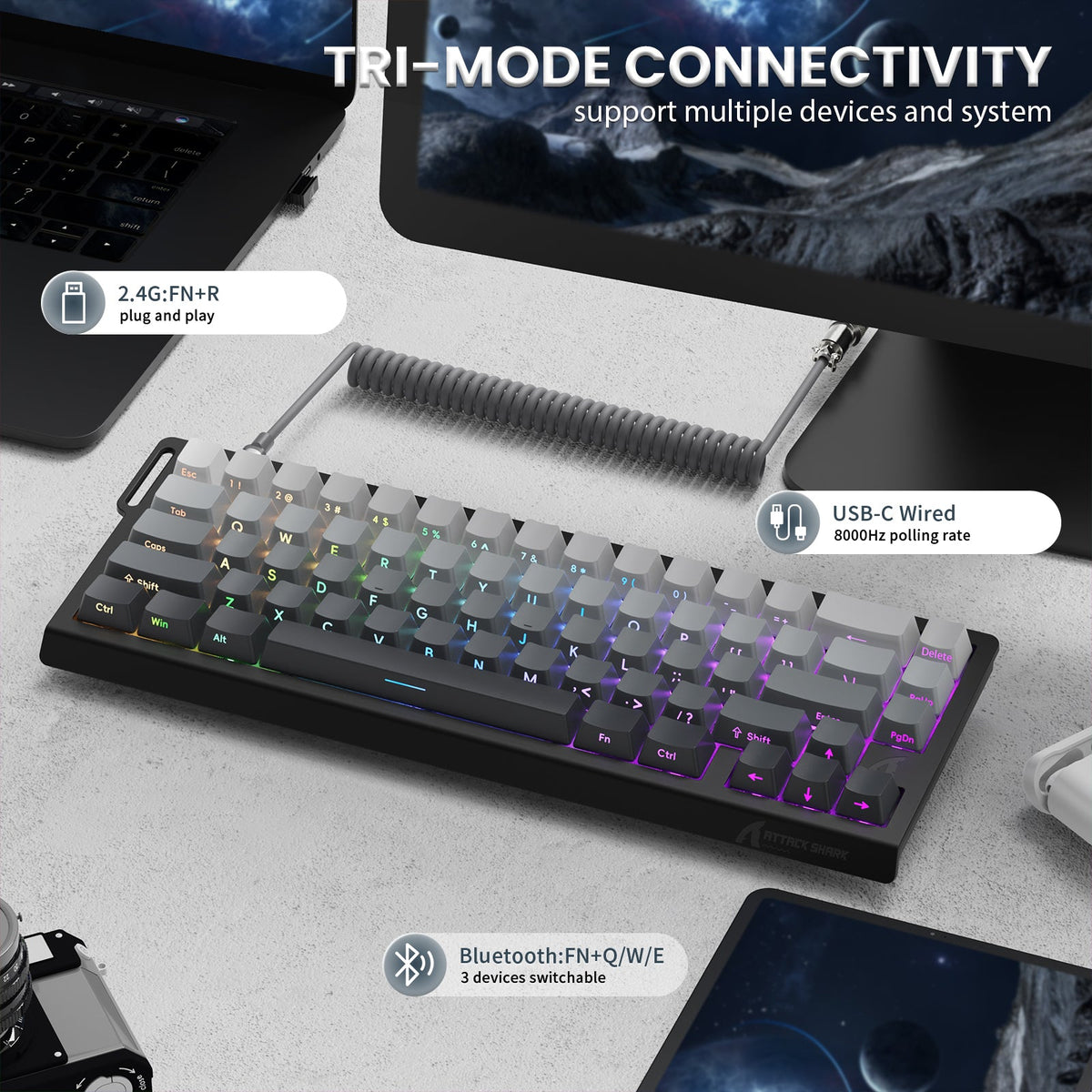 ATTACK SHARK X68PRO HE Wireless Rapid Trigger Keyboard With Coiled Cable