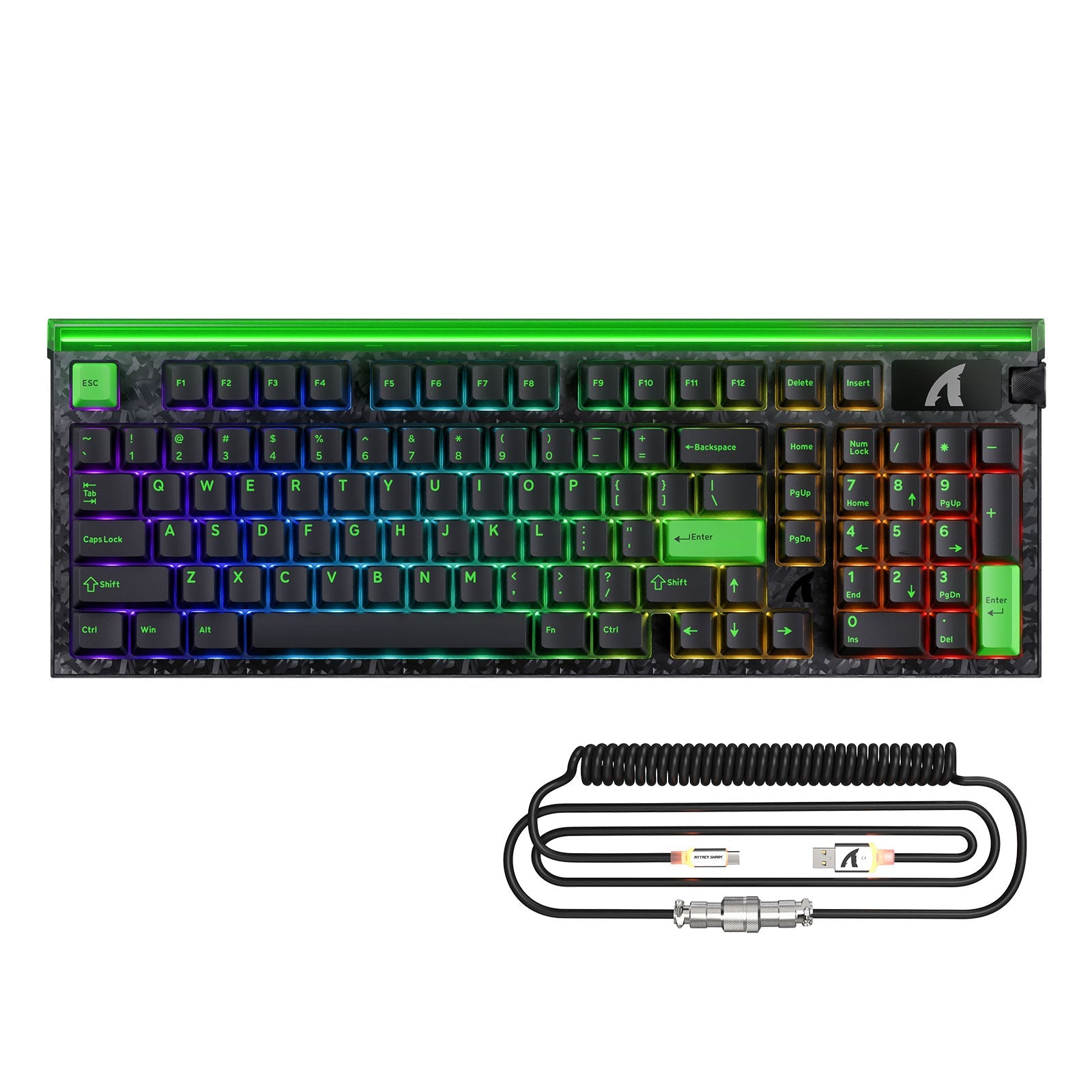 ATTACK SHARK R98 HE Carbon Fiber Wired Rapid Trigger Magnetic Switch Keyboard With C01 Ultra RGB Coiled Cable
