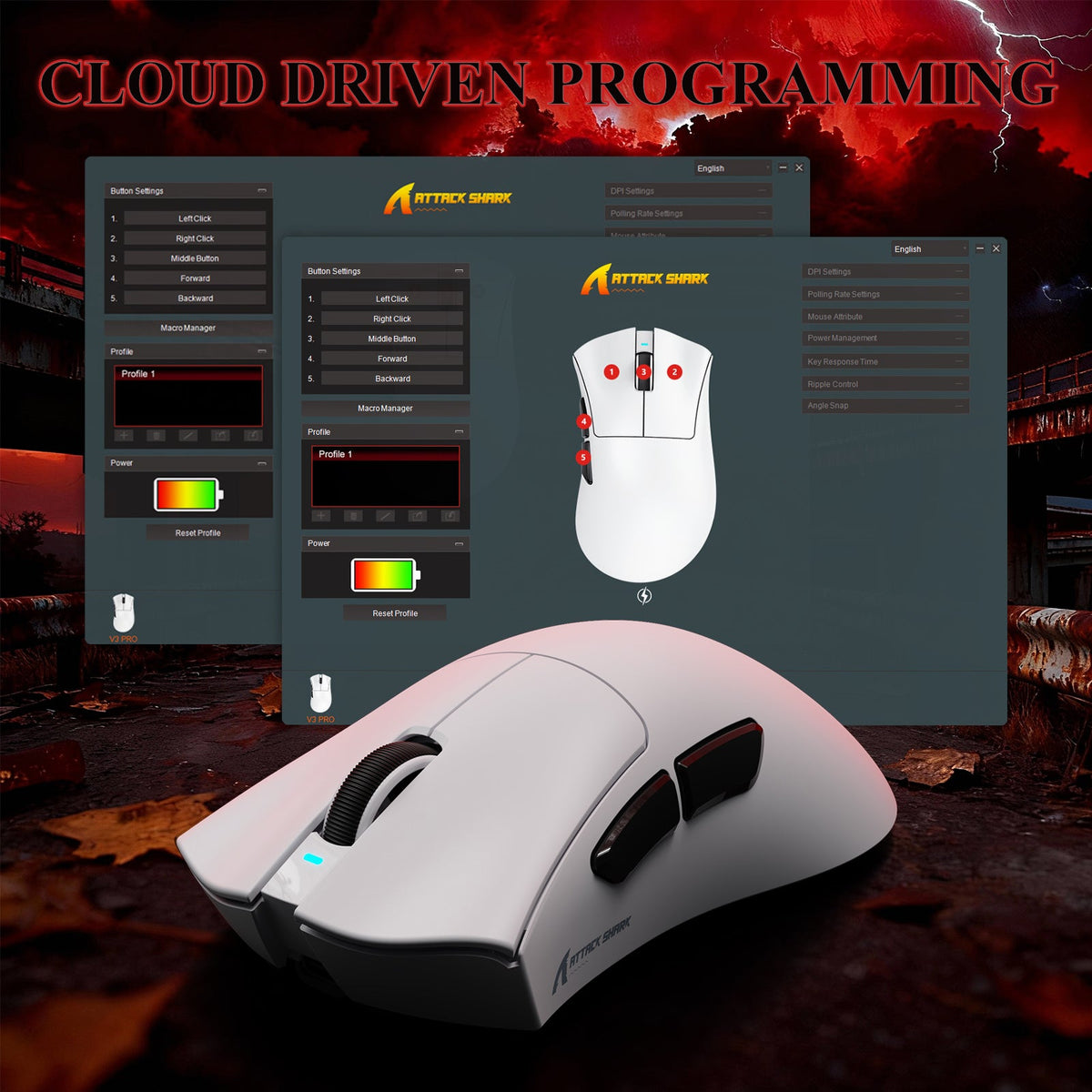 ATTACK SHARK V3PRO Ultra-Light Tri-Mode Gaming Mouse with Charging Dock