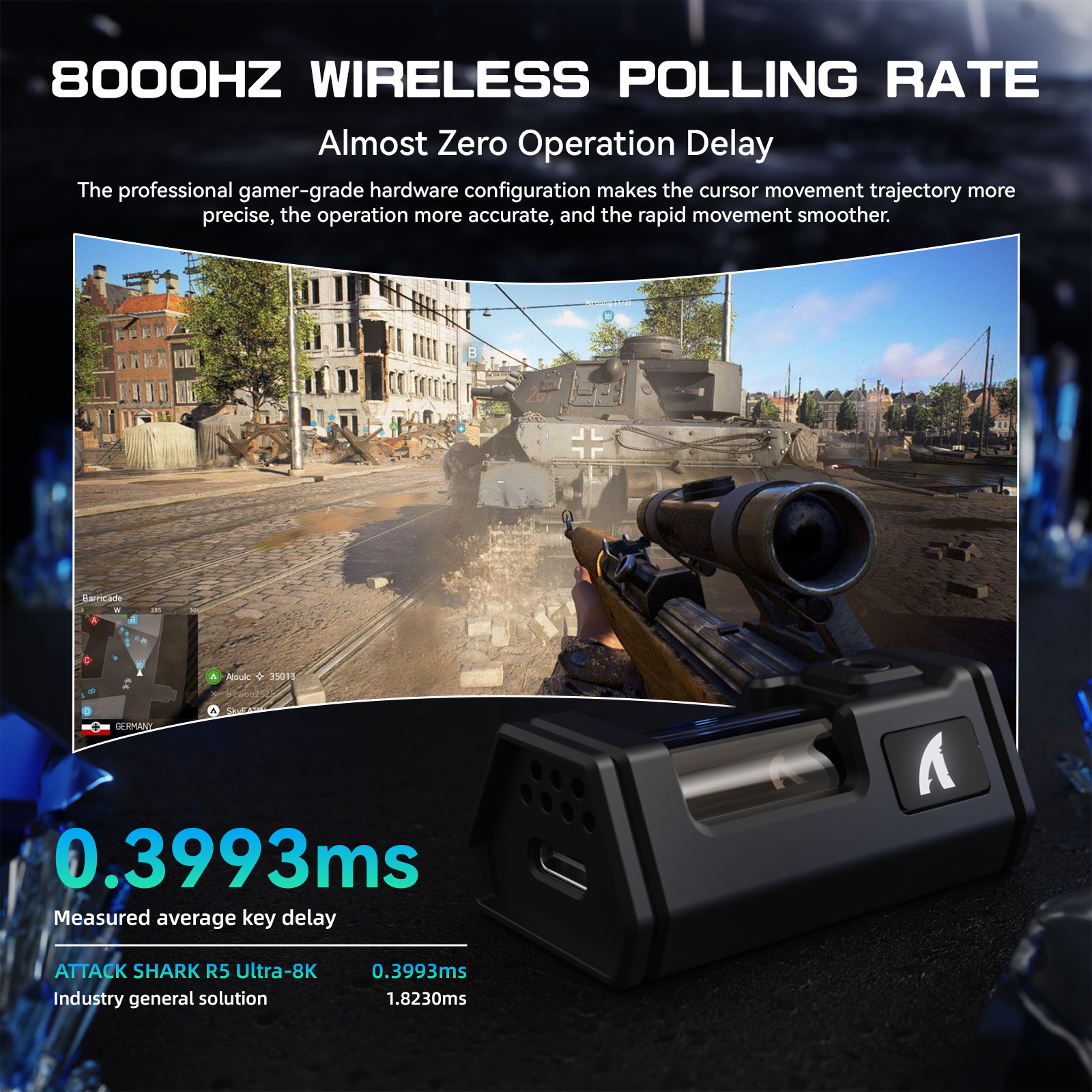 ATTACK SHARK R5 ULTRA Carbon Fiber Wireless 8K PAW3950MAX Gaming Mouse
