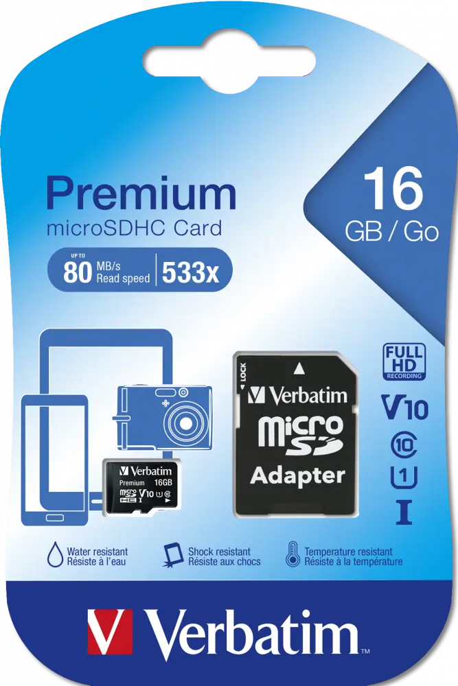 Verbatim 16GB Premium microSDHC Memory Card With Adapter
