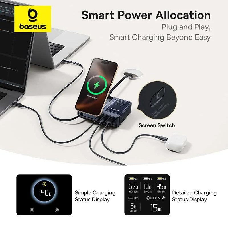 Baseus Nomos Qi2 5-in-1 Desktop Charger with Retractable Cable