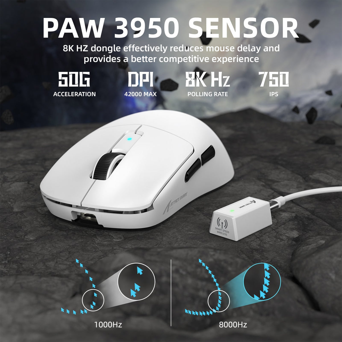 ATTACK SHARK R6 LIGHTSPEED Wireless Gaming Mouse with C06 Mouse Coiled Cable