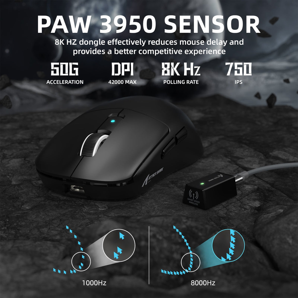 ATTACK SHARK R6 LIGHTSPEED Wireless Gaming Mouse with C06 Mouse Coiled Cable