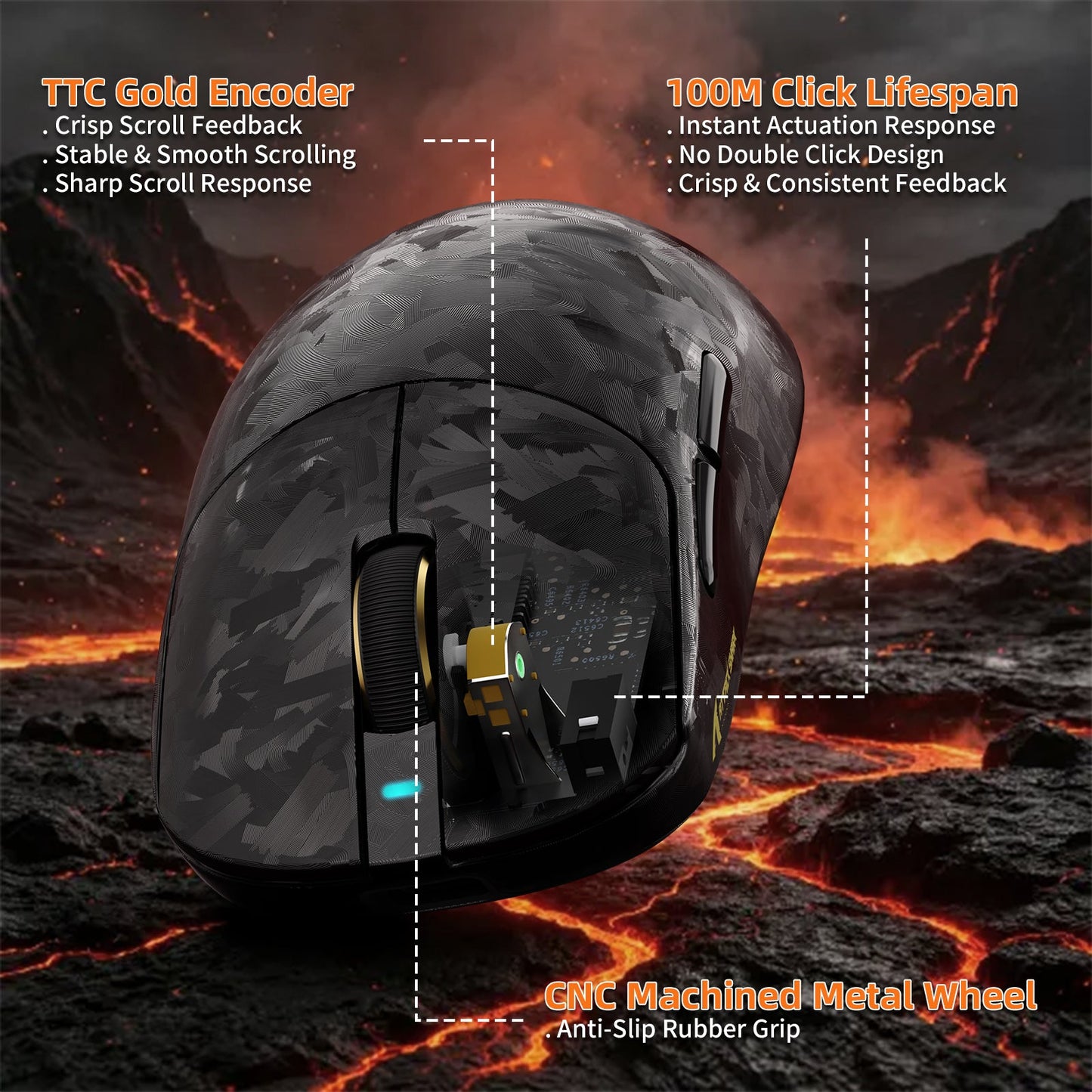 ATTACK SHARK RS3 ULTRA Carbon Fiber Wireless PAW3955MAX Gaming Mouse with C06 Ultra LED Cable