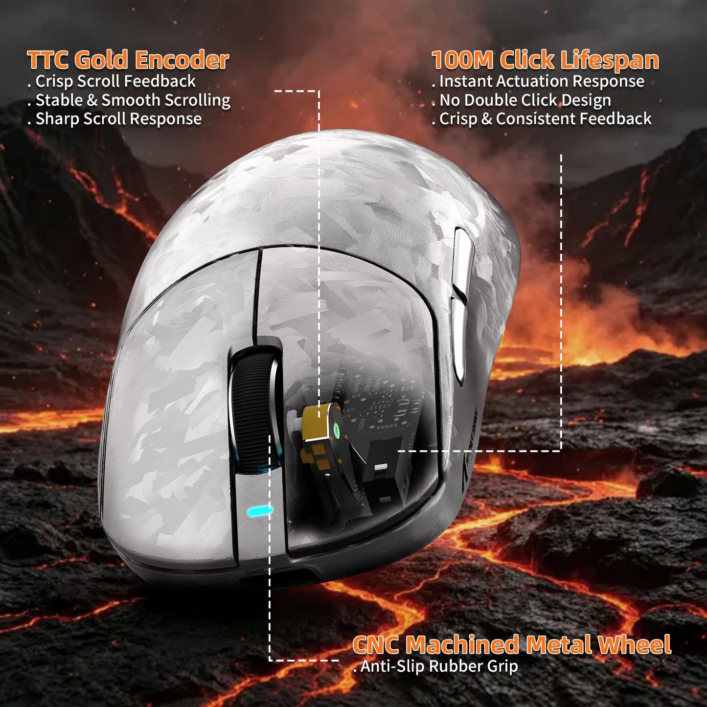 ATTACK SHARK RS3 ULTRA Carbon Fiber Wireless PAW3955MAX Gaming Mouse with C06 Ultra LED Cable