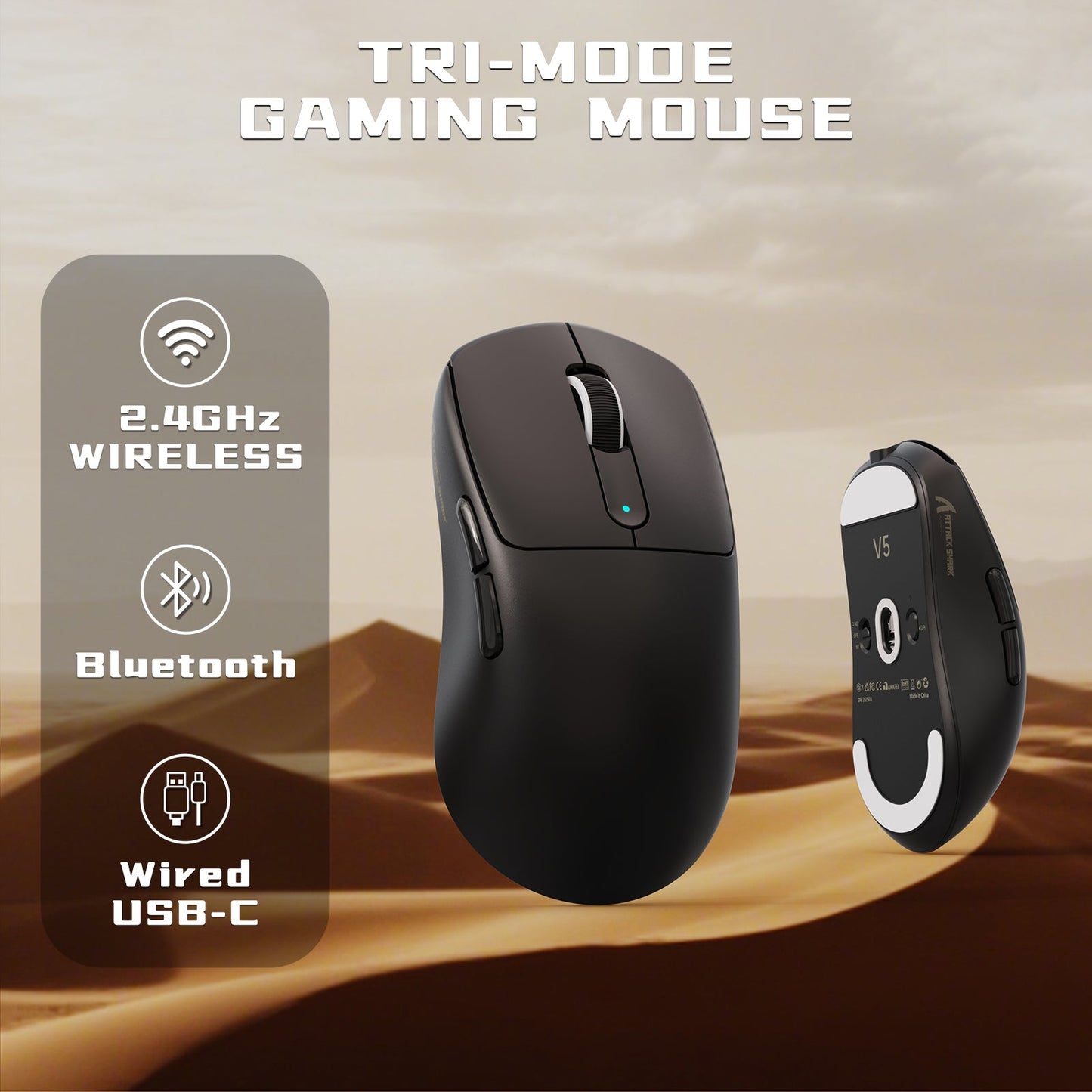 ATTACK SHARK V5 8KHz Wireless PAW3950MAX Gaming Mouse with C06 Ultra Cable