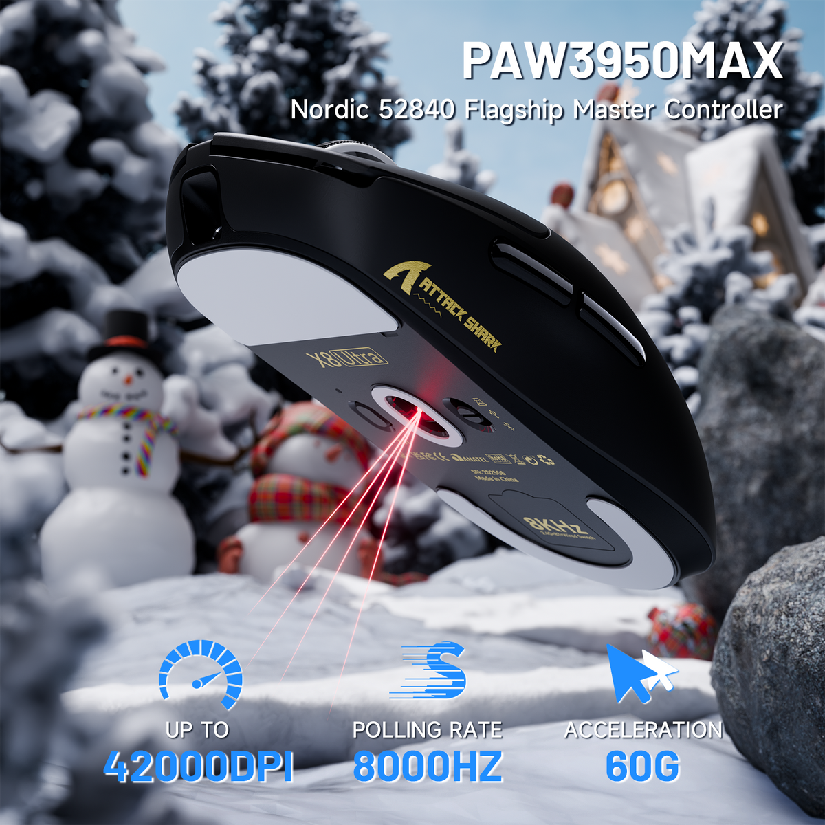 ATTACK SHARK X8 Ultra 8KHz Wireless Gaming Mouse With C06 Ultra Cable